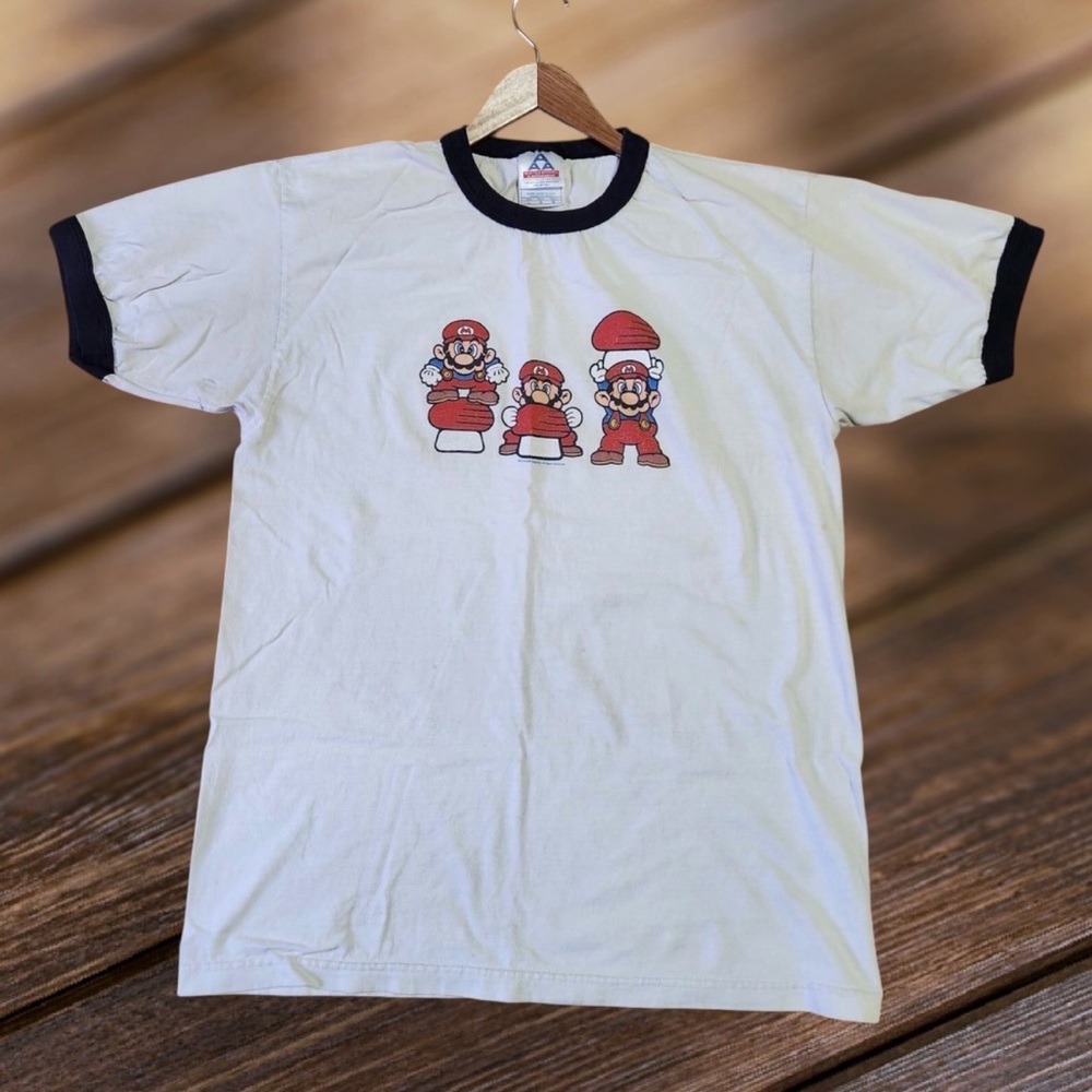 Vintage 2002 Nintendo Super Mario Graphic Ringer Retro Gaming Y2K Gamer Shirt